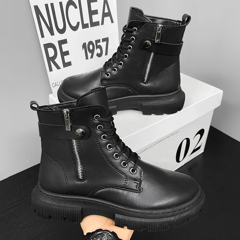 Personalized Leather Boots Zipper Flat Hoodie Harlan Boots Promotion High Quality Ankle Boots 2024 Autumn