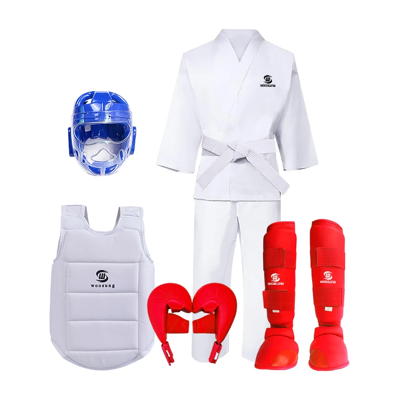 Woosung Full Karate Gear Set - Includes Protective Gear, Helmet, Shin Guards, Gloves, and Karate Uniform