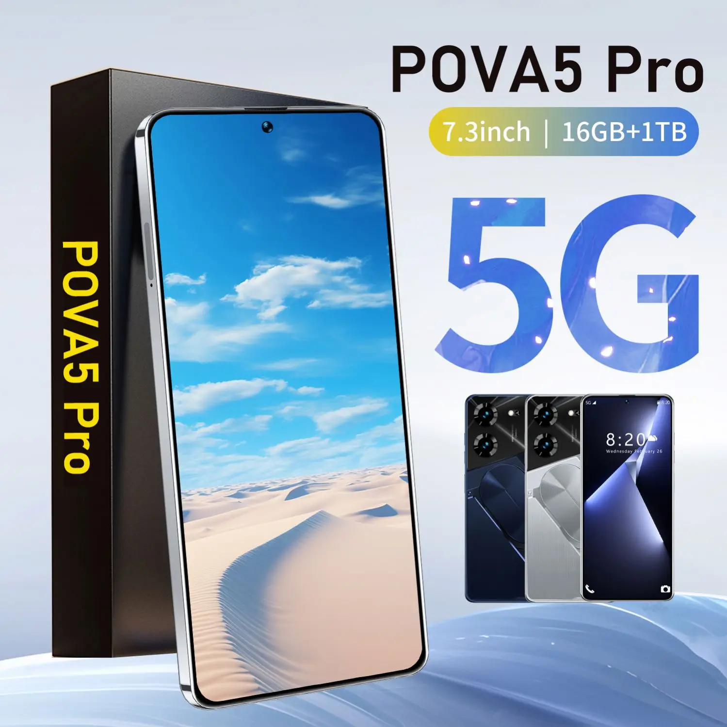 Hot Selling POVA 5 Pro Original 7.3 Inch 5G Smartphone 16GB+1TB 6800 mAh Android 13.0 Mobile Phone SmartPhone