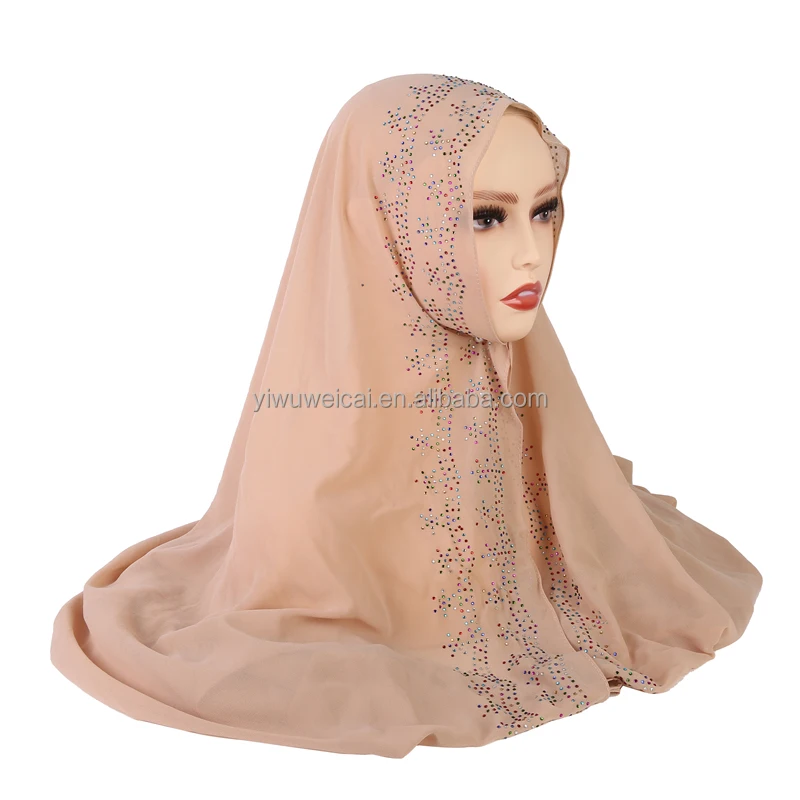Новый модный роскошный мусульманский шифоновый головной платок шарф с жемчугом женский головной платок