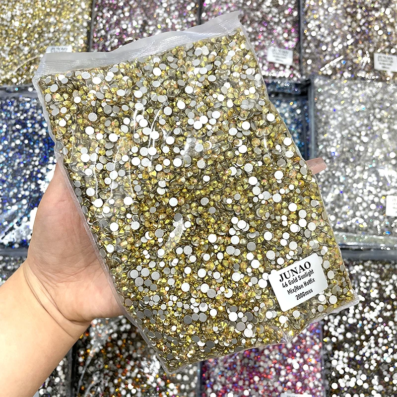 JUNAO 200 Gross Moon Shade Flatback Nail Stones Glass Rhinestone Mix Size Glass Crystals Bulk Wholesale For Craft Manicure