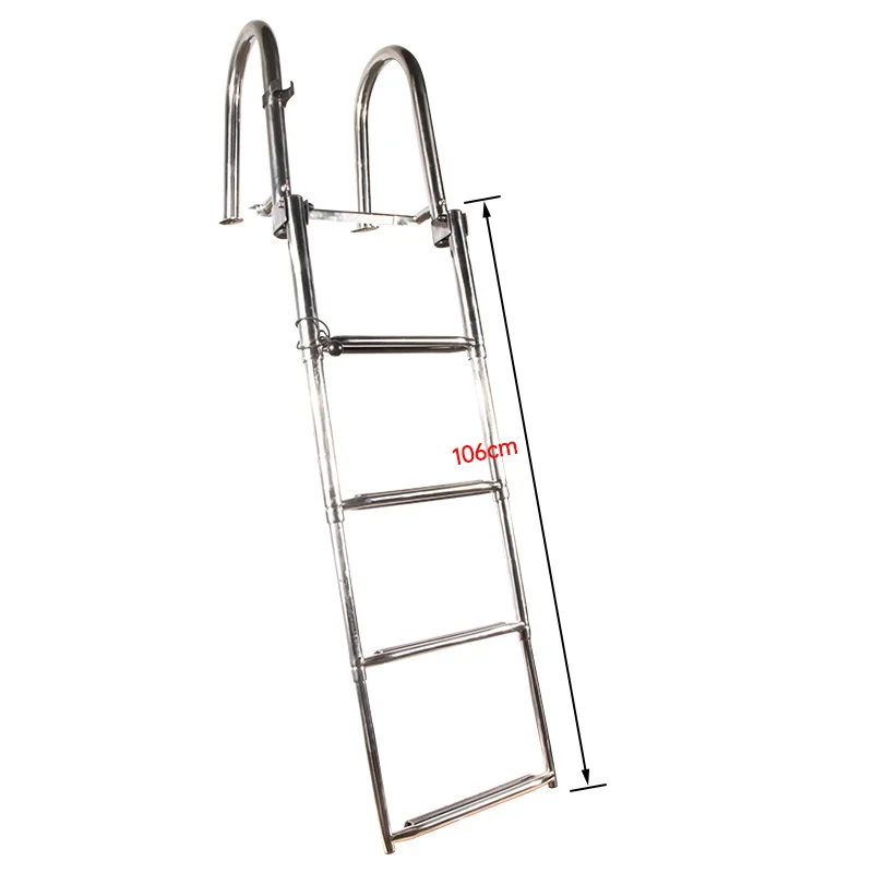 Stainless steel marine 4-section ladder hanging ladder with handrail launching ladder