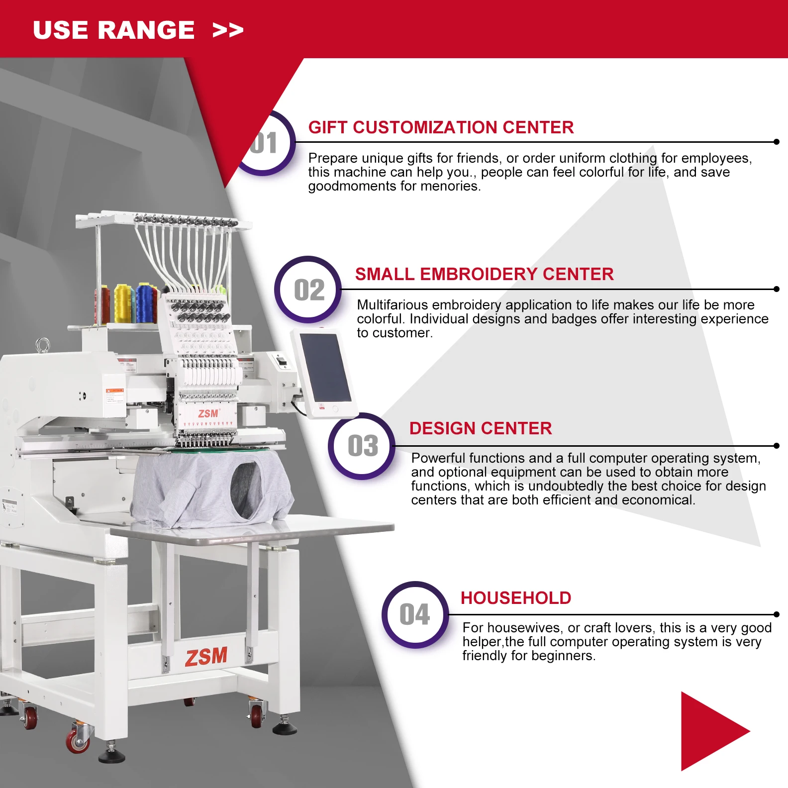 QM1201 high speed multi needles single head small computerized embroidery machine manufacturers