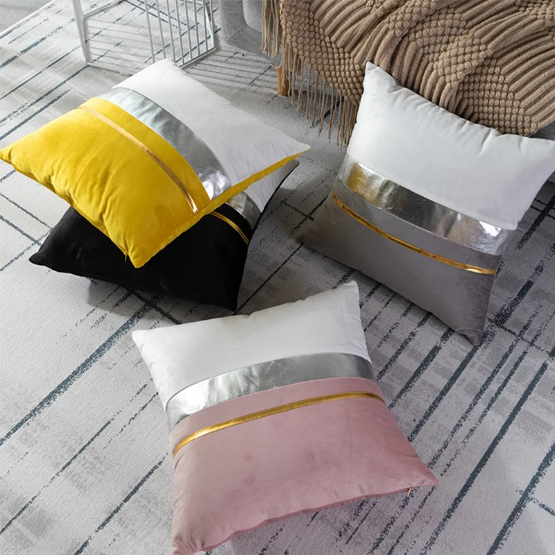 Серебристая кожаная наволочка в стиле бохо с бархатной тканью наволочки для украшения комнаты мебели