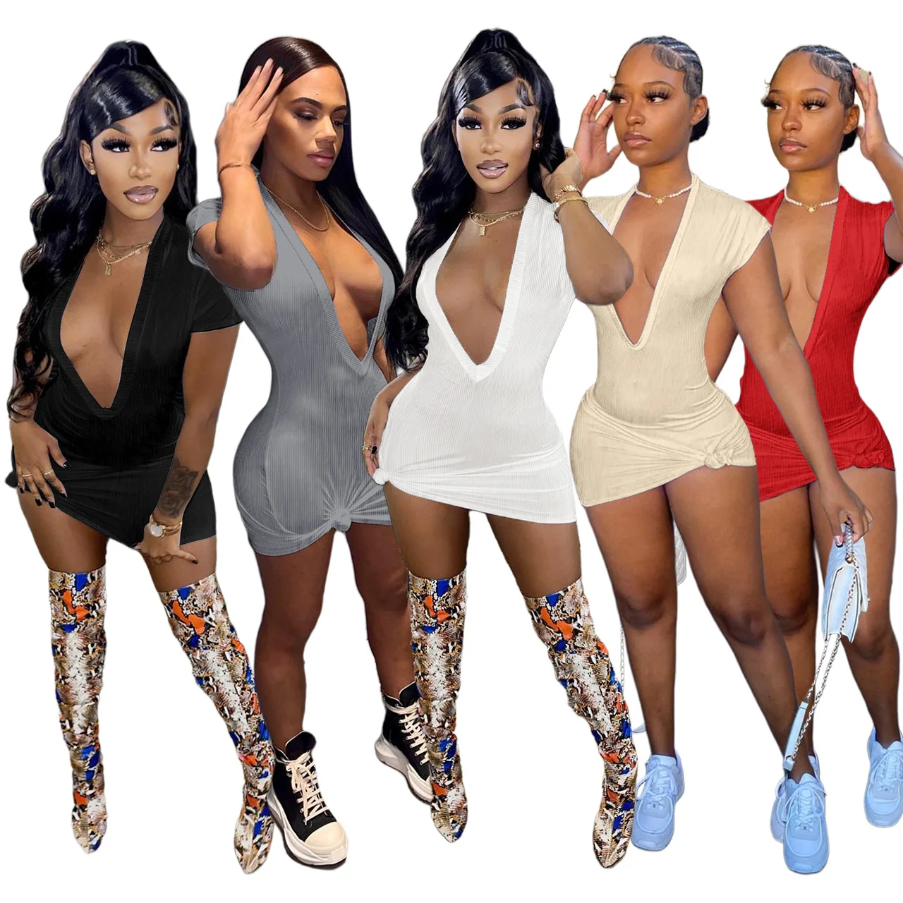 Womens Clothes 2022 Sexy Deep V Mini Dress Nightclub Dresses Women Summer Dress