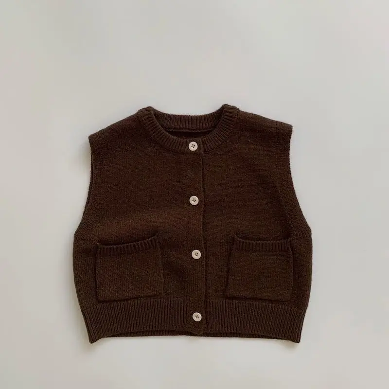 Solid color kids tops and blouse knitted cardigan round neck vest boy children clothing sleeveless jacket knit sweater