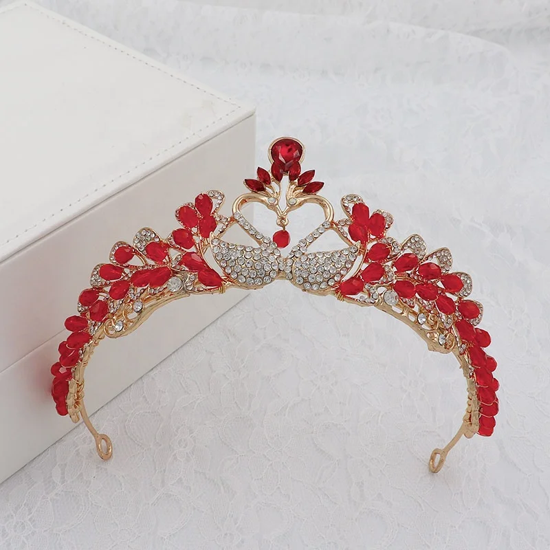
American red handmade bride crown heart-shaped crystal princess crown hair band wedding accessories bridal 