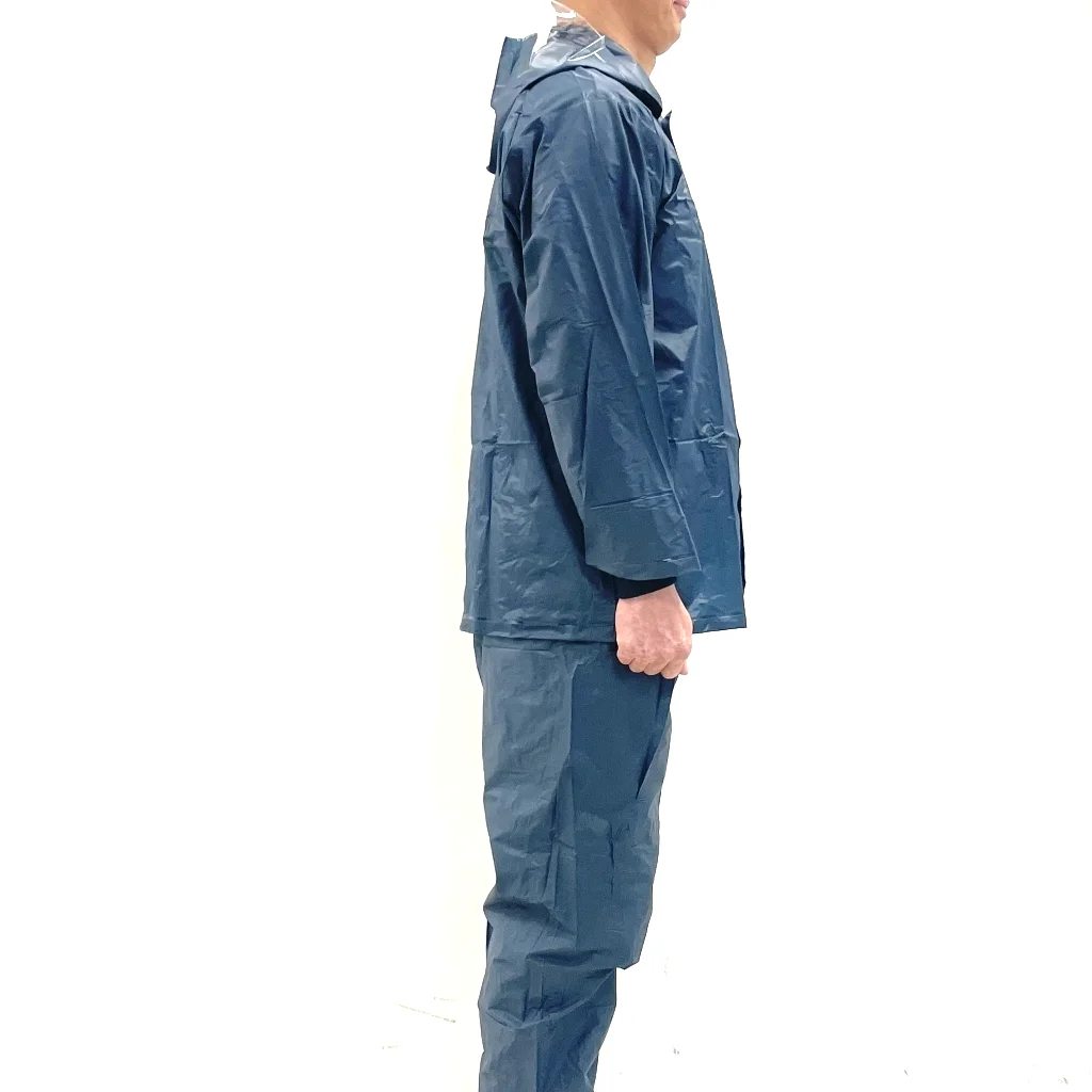 adult cheap pvc plastic long rainsuit 2 piece waterproof for man