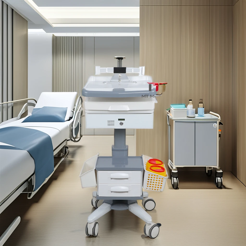 MT Medical Hospital Trolley with Modern Design Movable Tablet and Monitor Cart-Made of Plastic