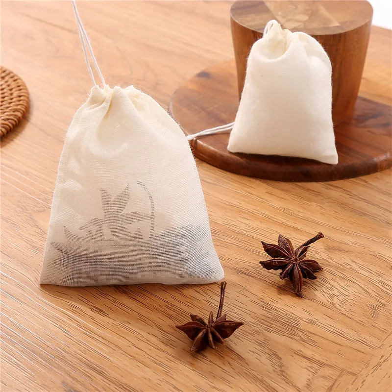 Custom packing fabric pouch small drawstring bag cotton muslin organic tea bags