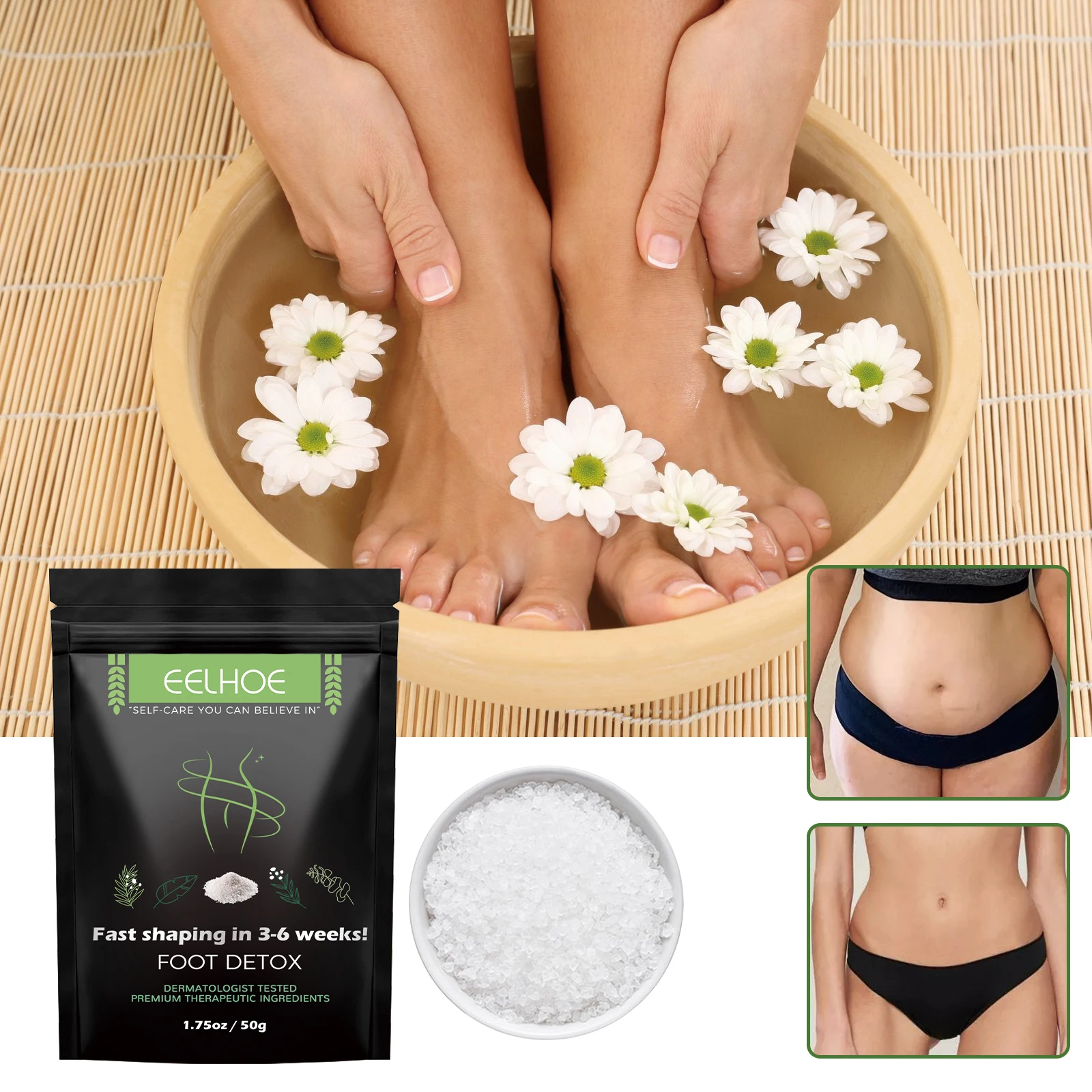 EELHOE Slimming Foot Bath Salt Fast Slim Body Detox Essential Oil Feet Spa Salts for Fat Burning Loss Weight Belly Firming Relax