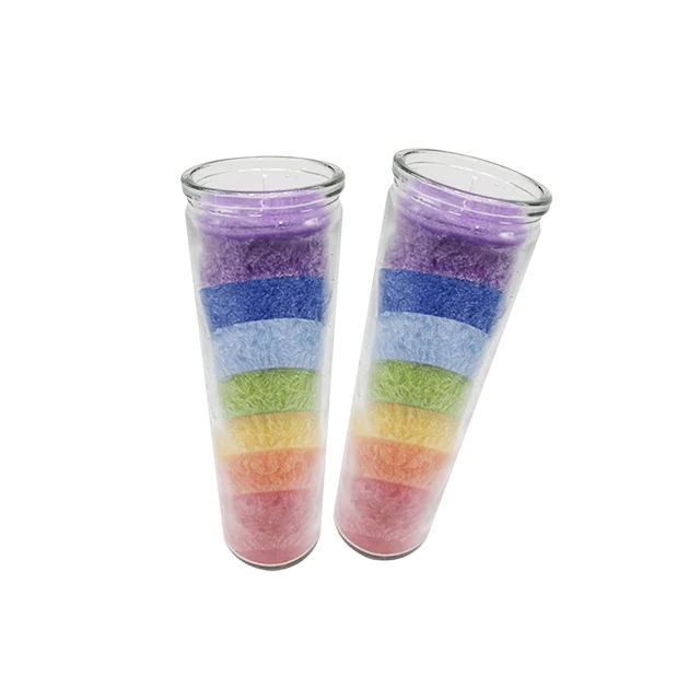 High quality customised 7 days 7 layers church Blessing Ceremony rainbow Spiritual Chakra religious Glass Candle