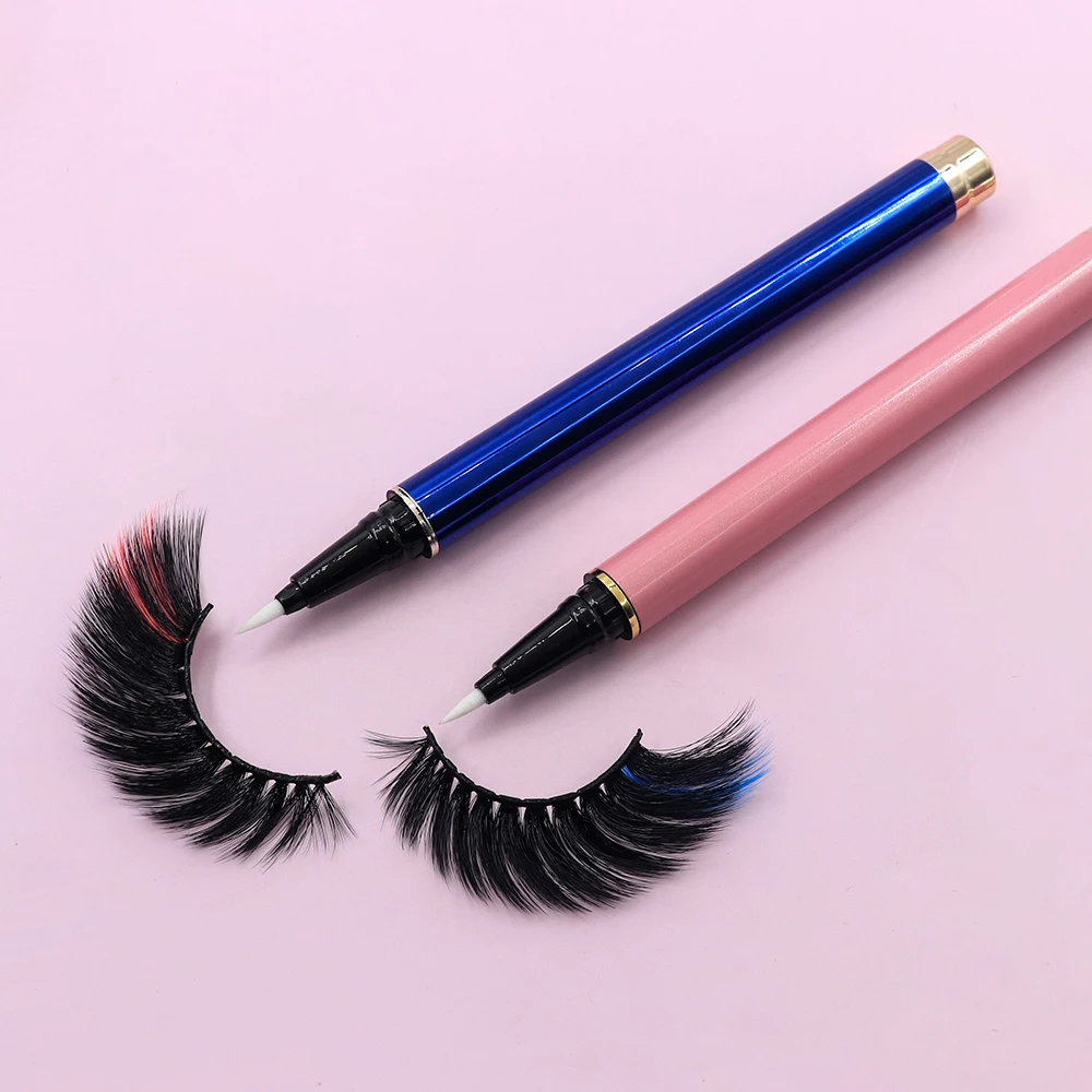 2-in-1 Self Adhesive Lash Liner Glue Pen Waterproof Non Magnetic Diamond Bling Glitter Liquid Eyeliner Pencil Custom Packaging