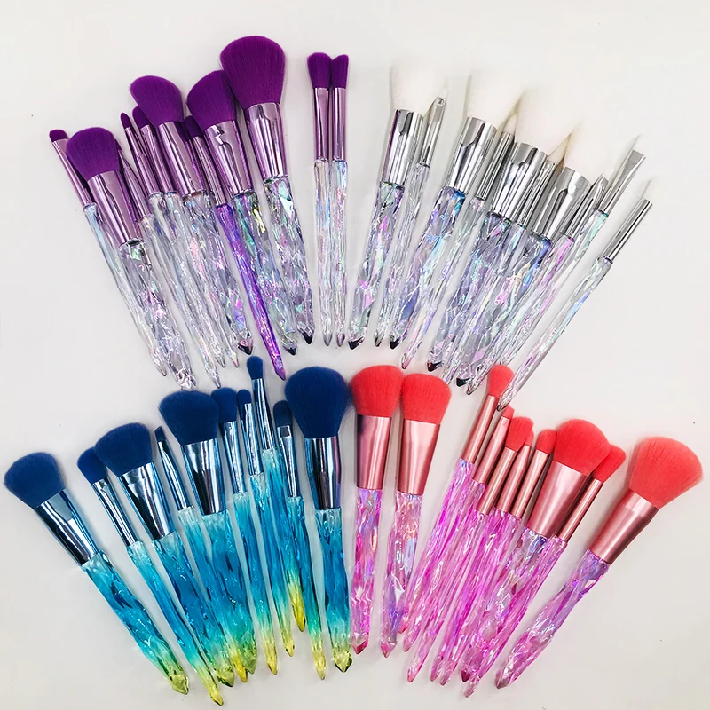 Diamond Makeup Brushes 10 Pieces Makeup Brush Holder Hot Sale Custom Logo Mini Private Label Wholesale Brush Set Makeup