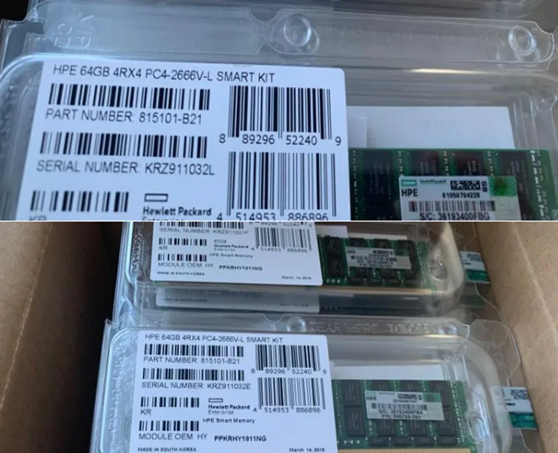815101-B21 New Original HPE 64GB 4RX4 PC4-2666V-L Smart Kit Memory Rams for Server
