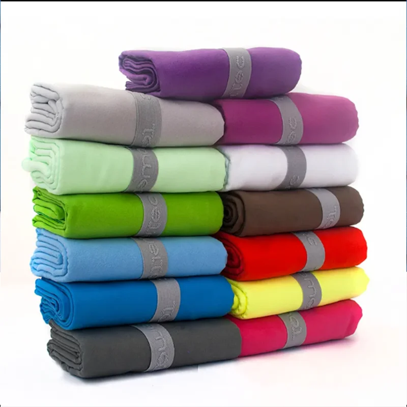 Microfiber Polyester Travel and Sports Towel for Adults Solid Color Woven with Convenient Mesh Bag