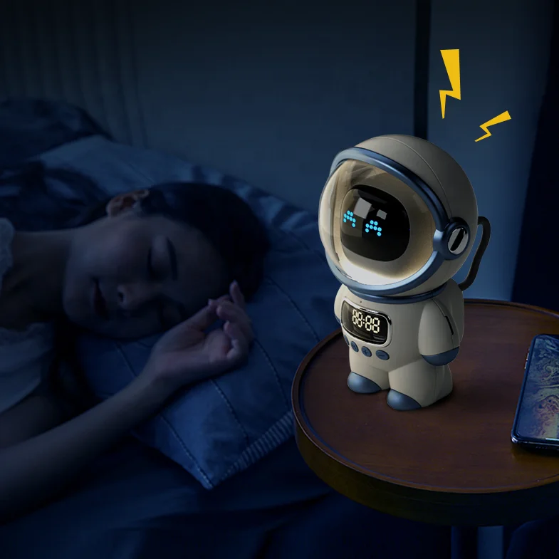 New Arrival Astronaut Design Alarm Clock  BT Speaker FM Radio TF Card Bedside Smart Wake up Table Clock