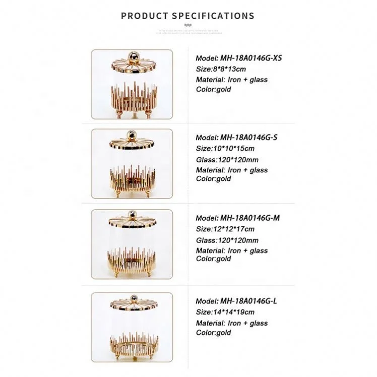 Low price iron&glass gold storage storage jar small