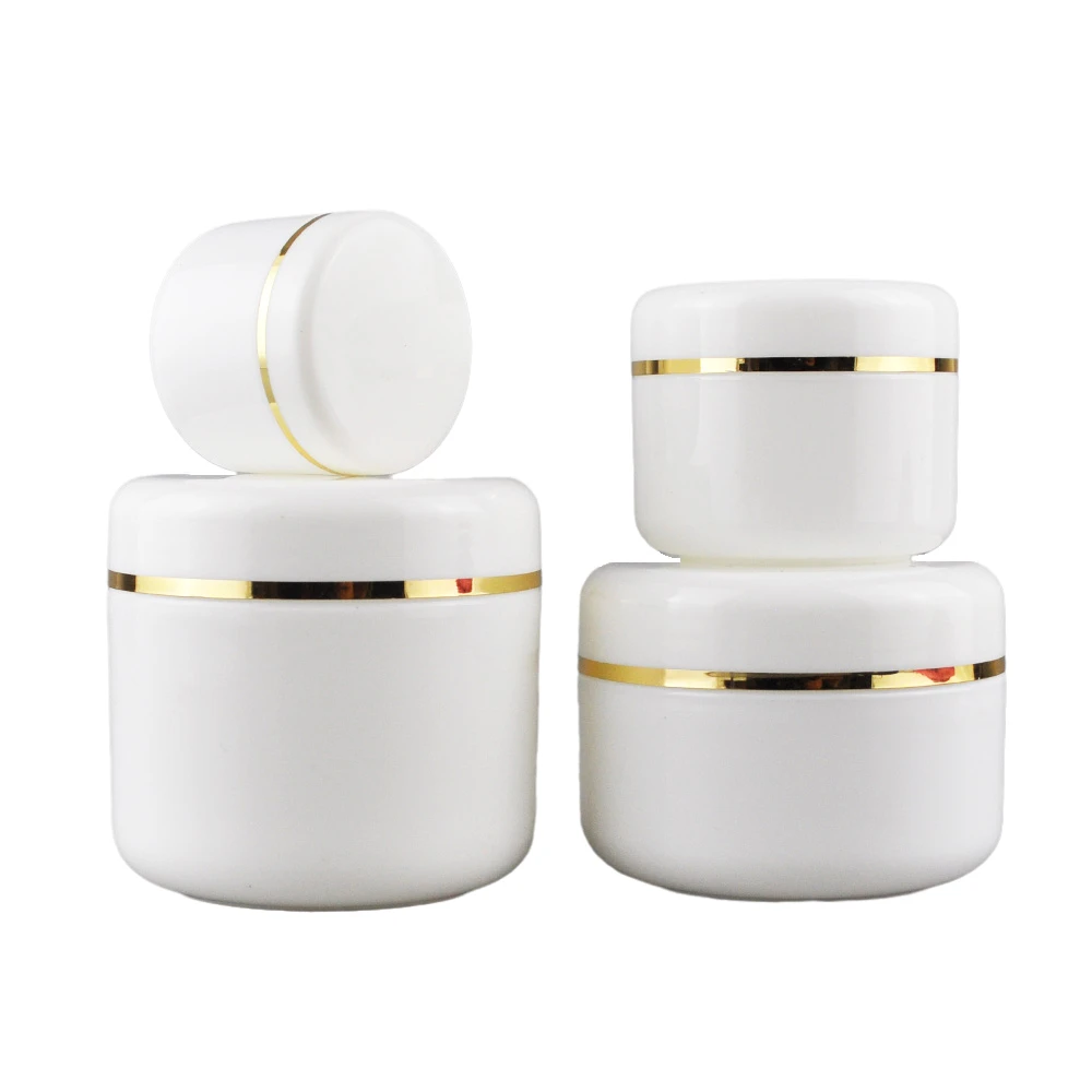 Empty 10g 20g 30g 50g 100g 120g 150g 250g White Pp Plastic Face Cream Jar With Gold Edge
