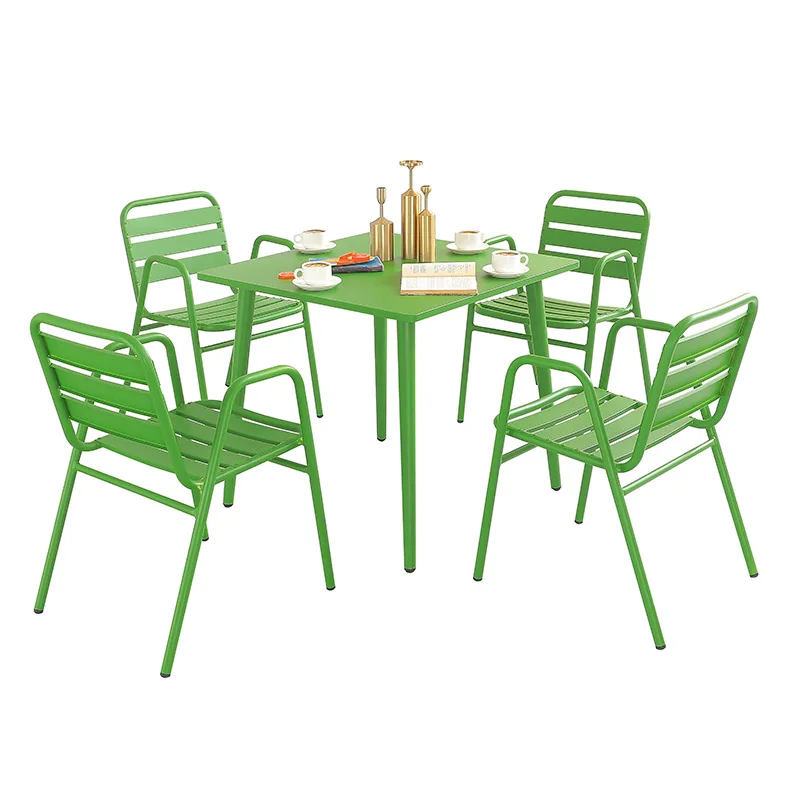 Outdoor minimalist 1 Table and 4 Chairs Set Patio Garden Outdoor Cafe Garden Lounge Arm Chair Aluminum Alloy Sofa