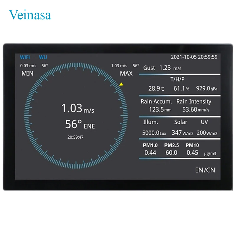 Veinasa-HD 7 Inch Large Weather Station Display Console Data Logger Acquisition for Weather Station WIFI SD Card