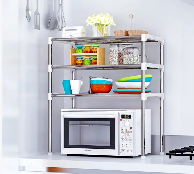 
2-Tier/3-Tier Microwave Shelf Rack Kitchen Shelf Spice Organizer Kitchen Storage Rack Bathroom Organizer Shelf Book Shoes Shelve 