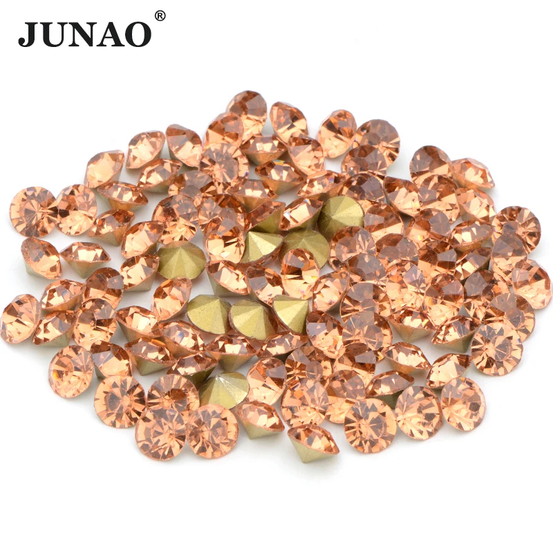 JUNAO Best Selling Bulk Glass Rhinestones Diamond Wholesale Price SS1-SS38 Pointback Glass Crystal DIY Chaton Nail Round Strass