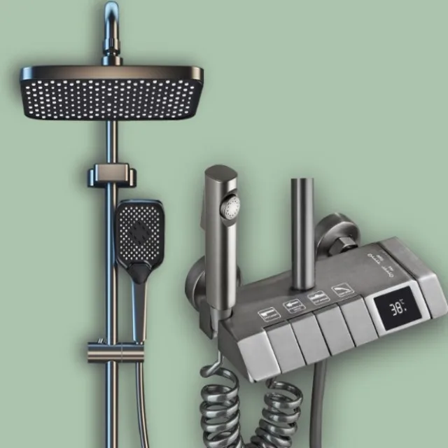 Luxury Quadrate Thermostatic Wall-Mounted Shower Set Digital Piano Faucet Made Brass Stainless Steel Chrome Brushed Soft