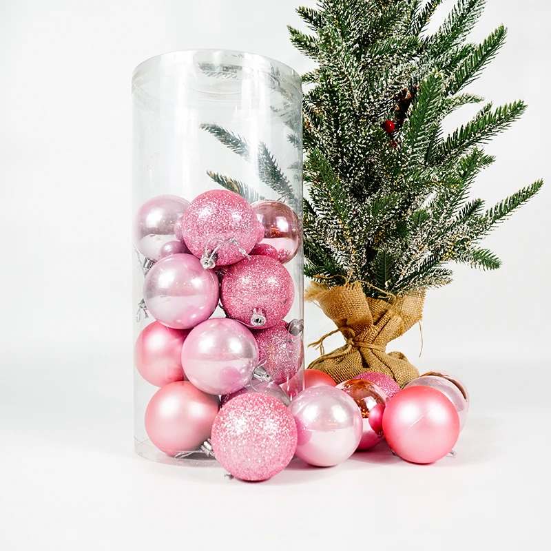 xmas Ball Fluorescent Pink Christmas Tree Decorations Set of 4 Styles Glitter Matte Shiny for Holiday Party Decoration