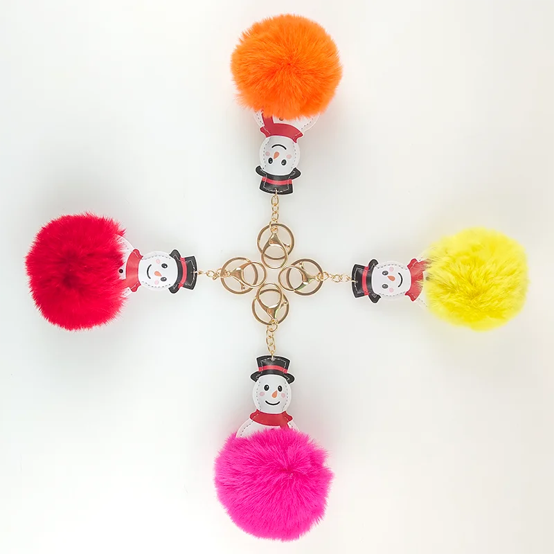 10cm Fluffy Fake Rex Santa Snow Man Fur Pompom bulk puff Ball Mini furry keychain Pom Pom fur ball keychains for Christmas gift