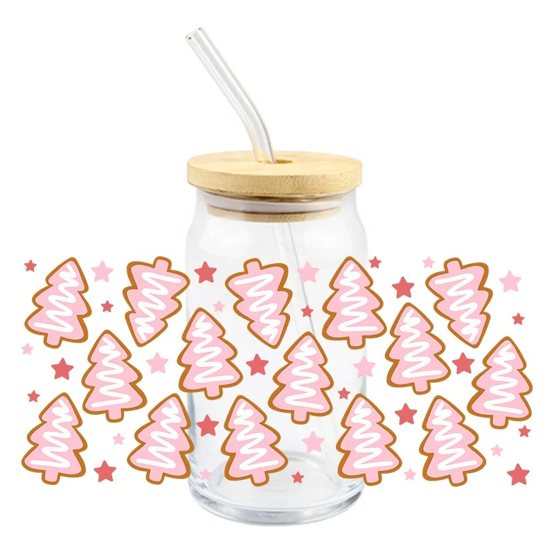 Factory Wholesale Christmas Tree Uv Dtf Cup Wrap Transfers Transparent Film Waterproof Custom Uv Dtf Wrap Transfer Print