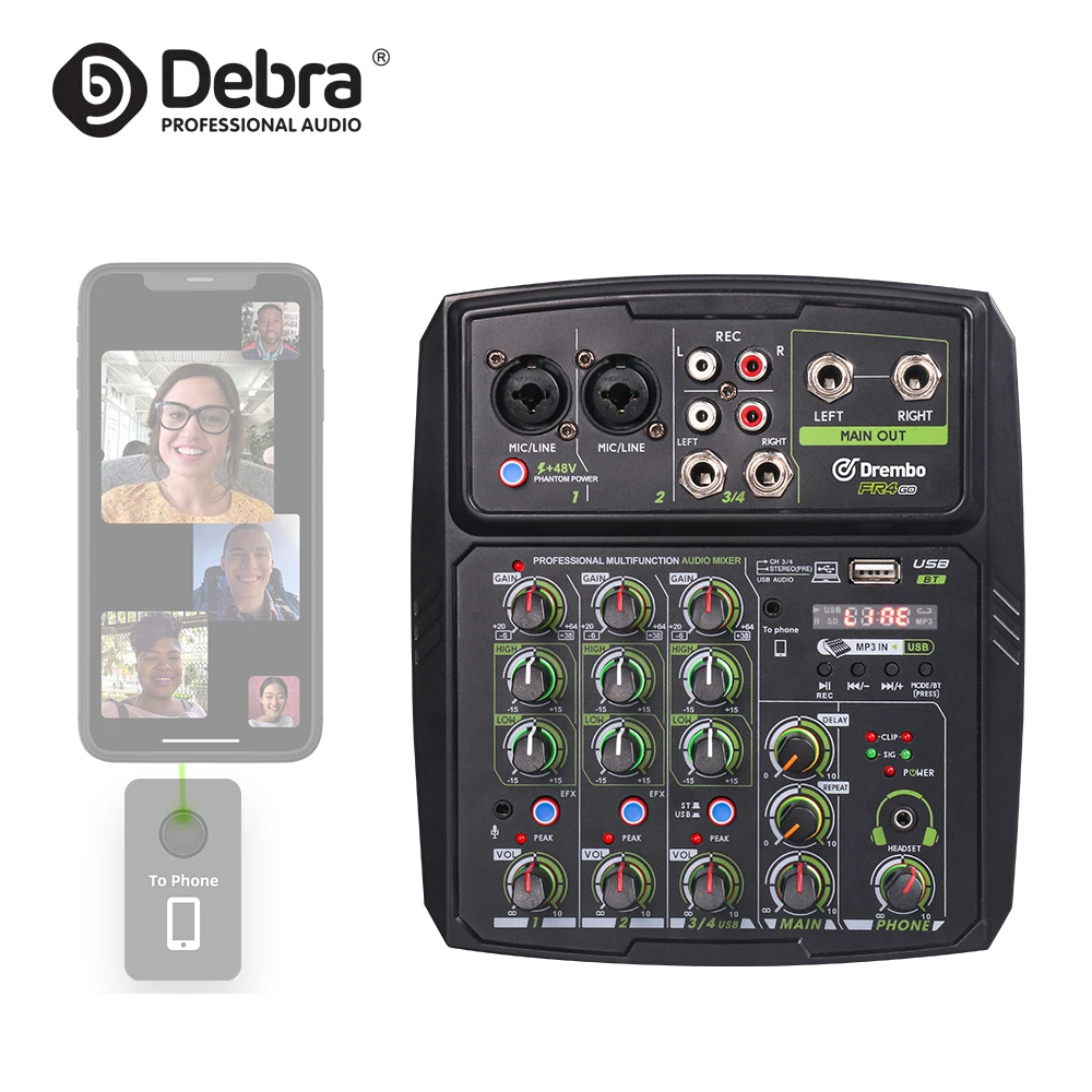 Debra Audio FR4GO professional mini audio mixer DJ console live sound card for smartphone PC recording Streaming podcast