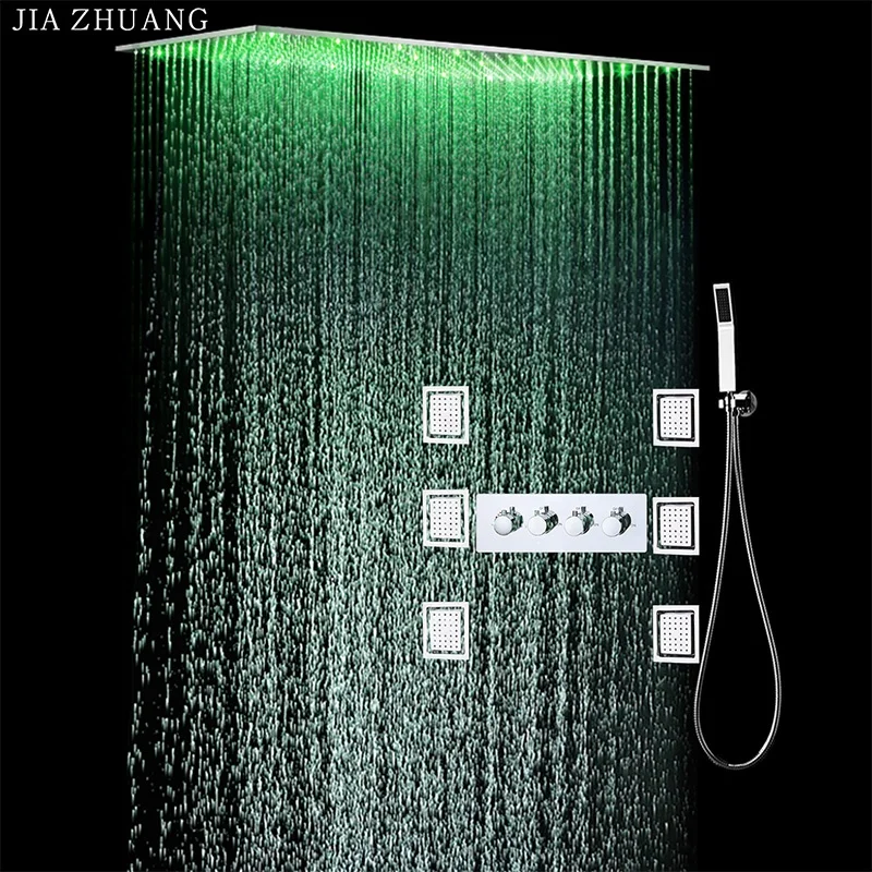 Europe style modern magic led shower head hot and cold  high flow misty rain fall electric shower head Body massage jet set