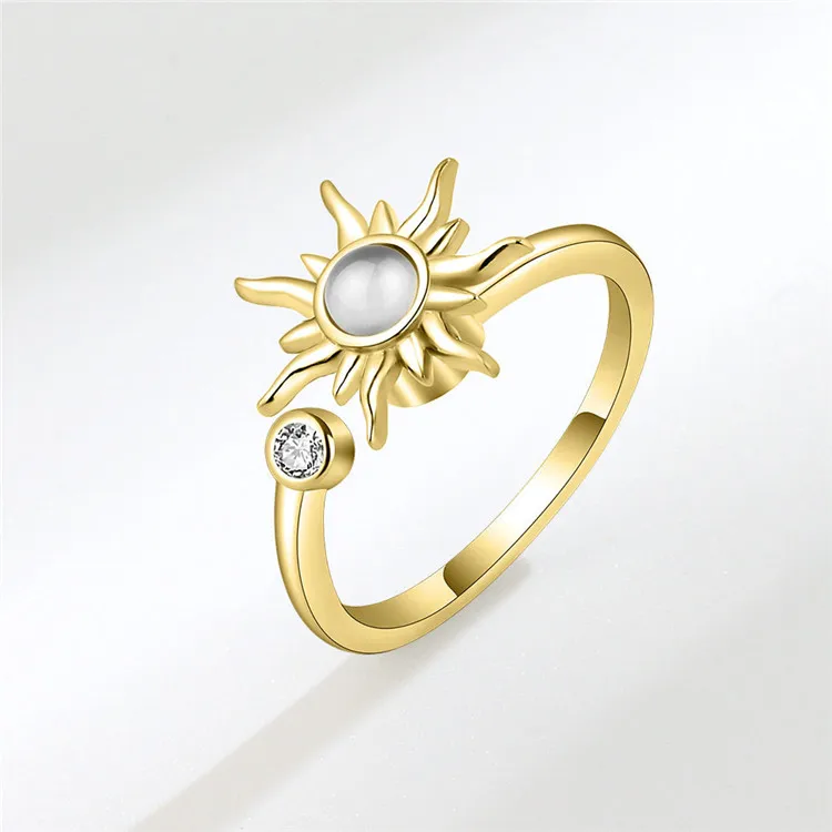 Adjustable Anxiety Rotating Rings For Women Rhinestones Opal Sunflower Fidget Finger Ring