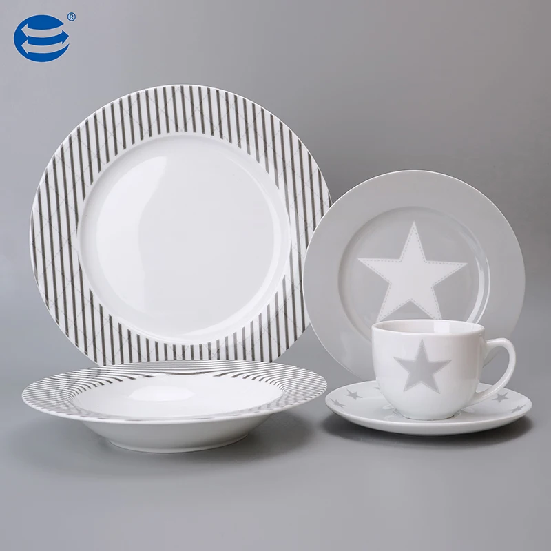 Nordic Light Luxury Vintage Tableware Set Grey Five-pointed Star Design Cup and Saucer Ceramic Dishes Plate Dinnerware