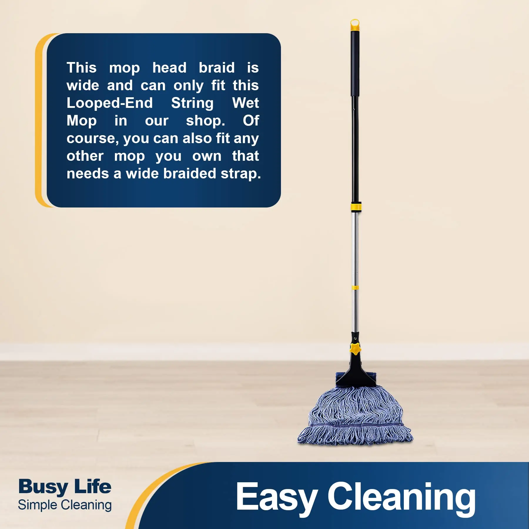 Looped-End String Wet Mop Heavy Duty Cotton Mop Commercial Industrial Grade Telescopic Iron Pole Jaw Clamp Floor Cleaning