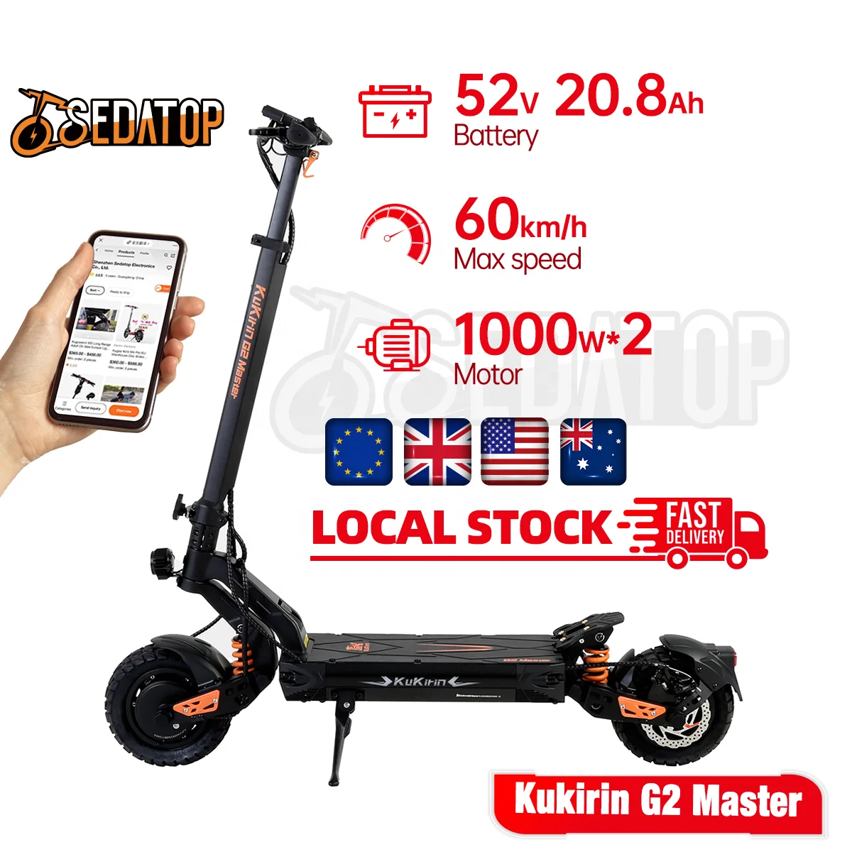 Poland Stock EU Warehouse 2000w electric scooters Big Battery trotinette kukirin g2 master scooter