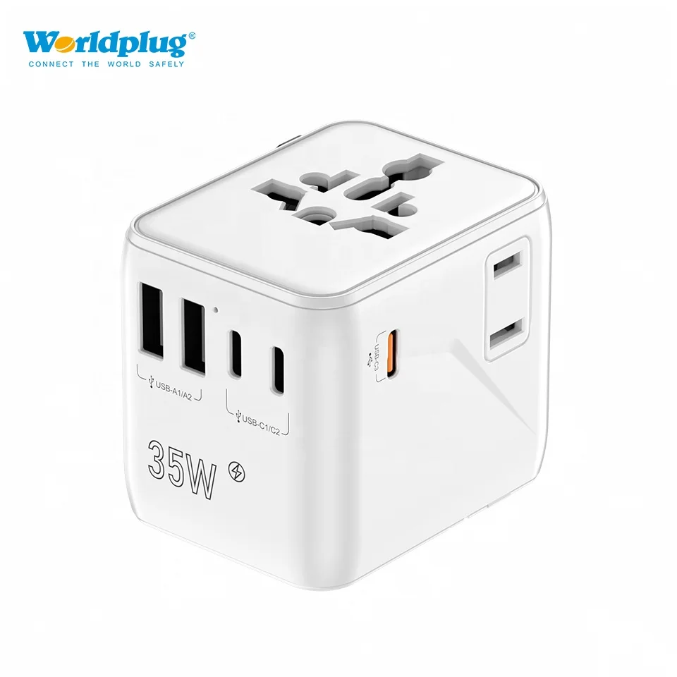 Worldplug New Design 2AC PD 35W Universal Travel Plug Adapter Newest Electrical Socket with USB Power Charger