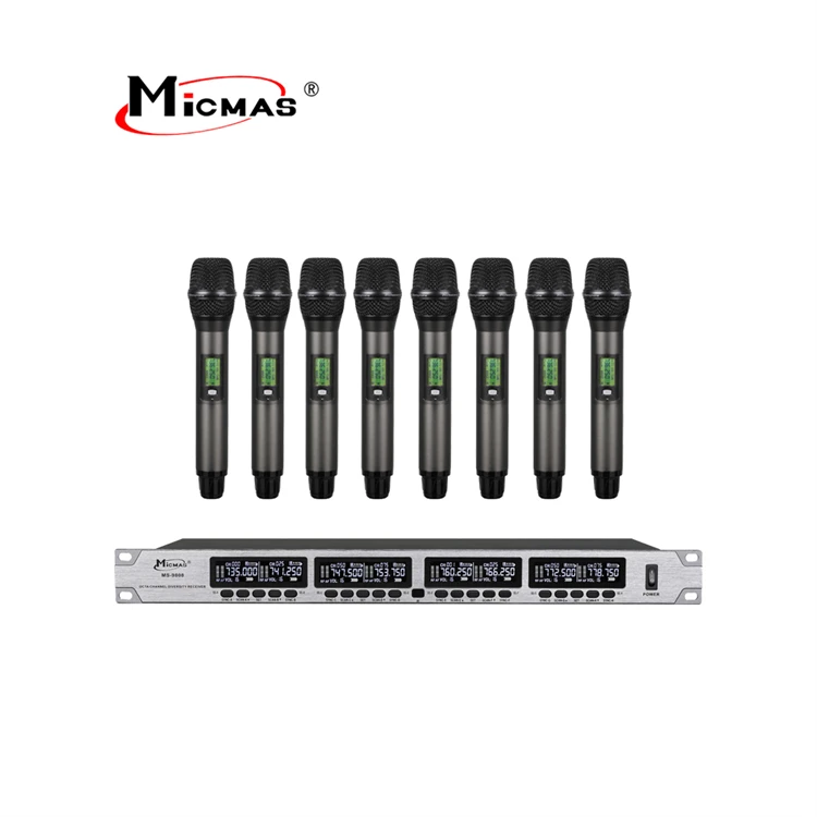 Hot sale Long Distance UHF True Diversity 8 Channel Wireless Microphone System Professional for Outdoor Stage Performance.