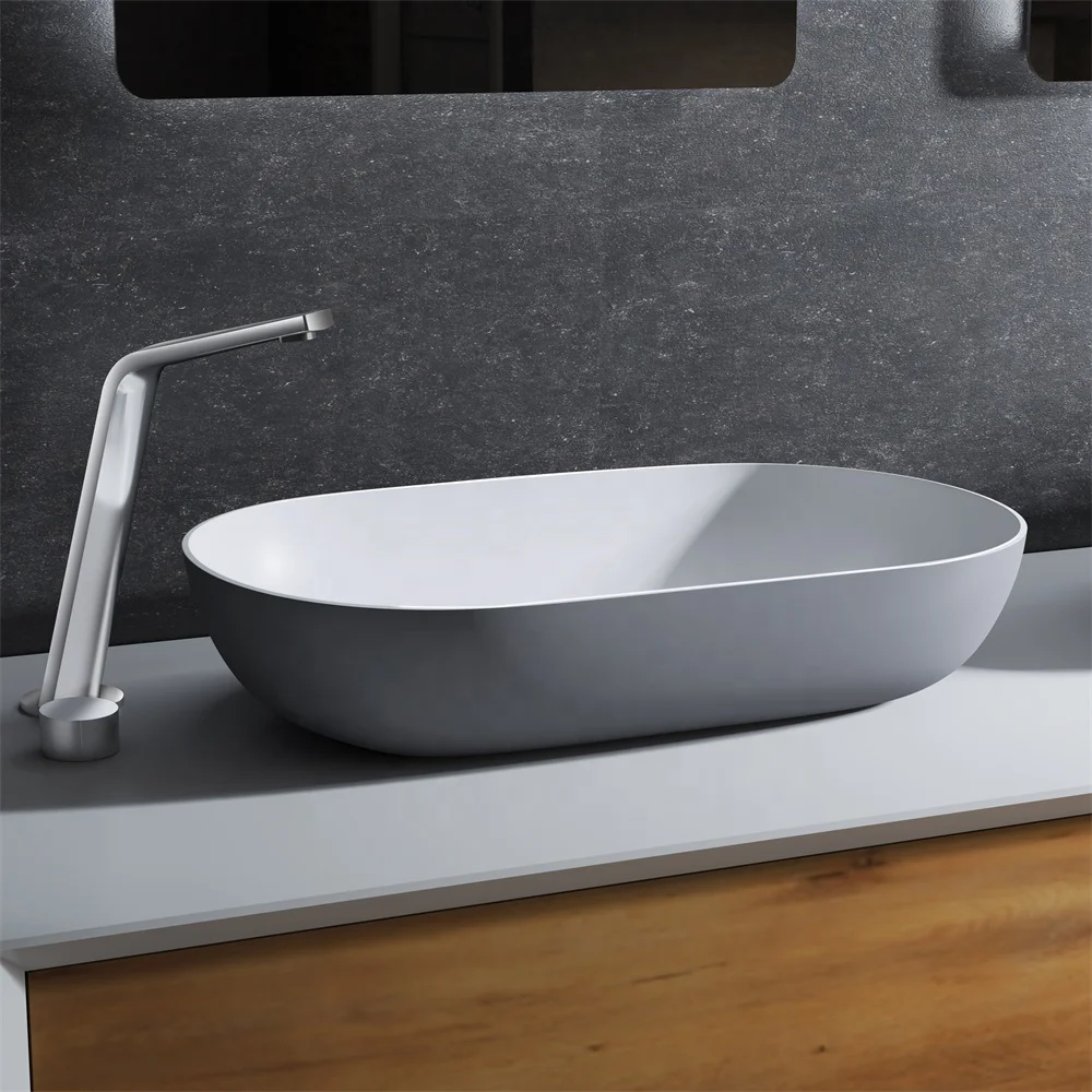 Foshan Sanitary Ware Solid surface basin Manufacture Matte white and grey stone basin Matte Gray artifficial stone sinks