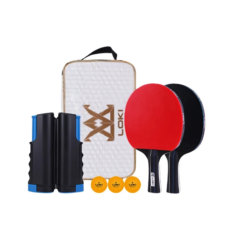 Loki Table Tennis Racket Set 2 Rackets + 6 Balls + Retractable Table Tennis Net and New Style Carrying Bag