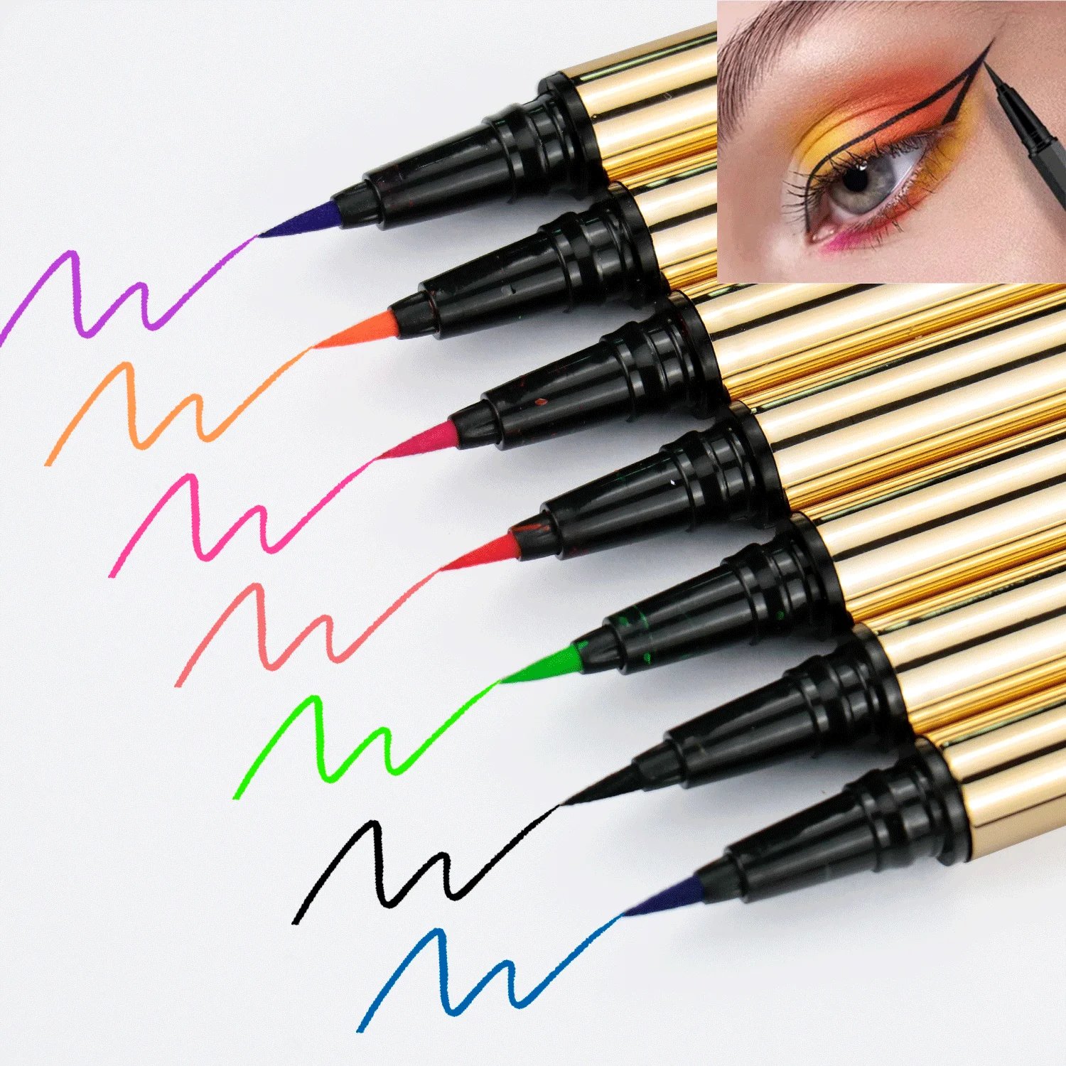 7 Colors Vegan Glitter Colored Eye Liner Custom Logo Waterproof Pencil Liquid Eyeliner