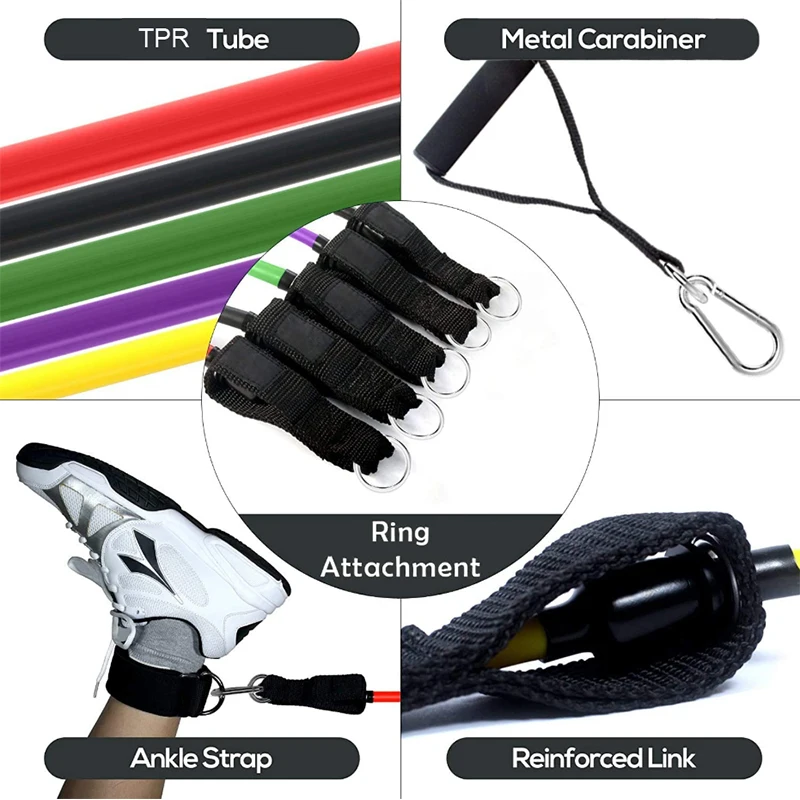 Manufacturer Custom Home Exercise Other Fitness Resistance Tubes Set 11Pcs Gym Tubes Kit Workout Resistance Band Bands Set