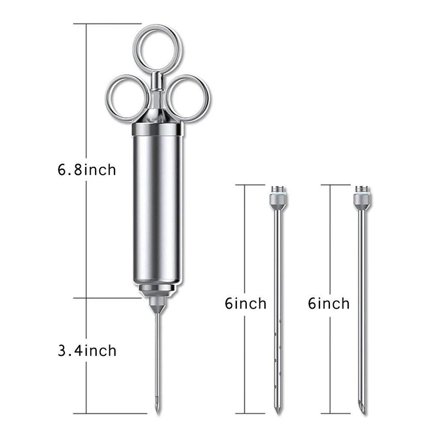 Grill 2-oz Marinade Seasoning Injector Turkey Meat Injectors Stainless Steel Cooking Syringe Injection With 2-5 Needles