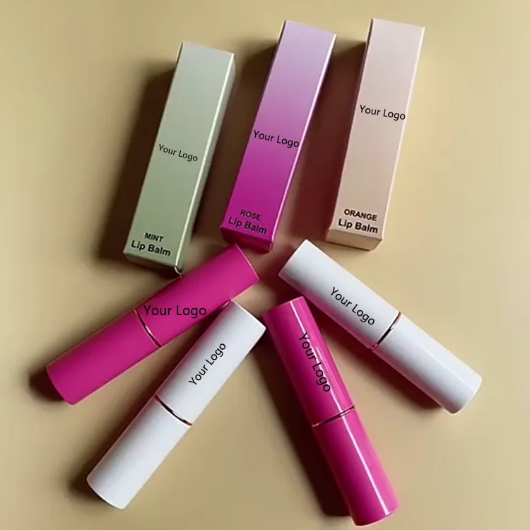 Wholesale Private Label Custom Logo Box Cosmetics  Natural Fruit Treatment Moisturizing Vegan Tint Pink Lip Balm Gloss Stick