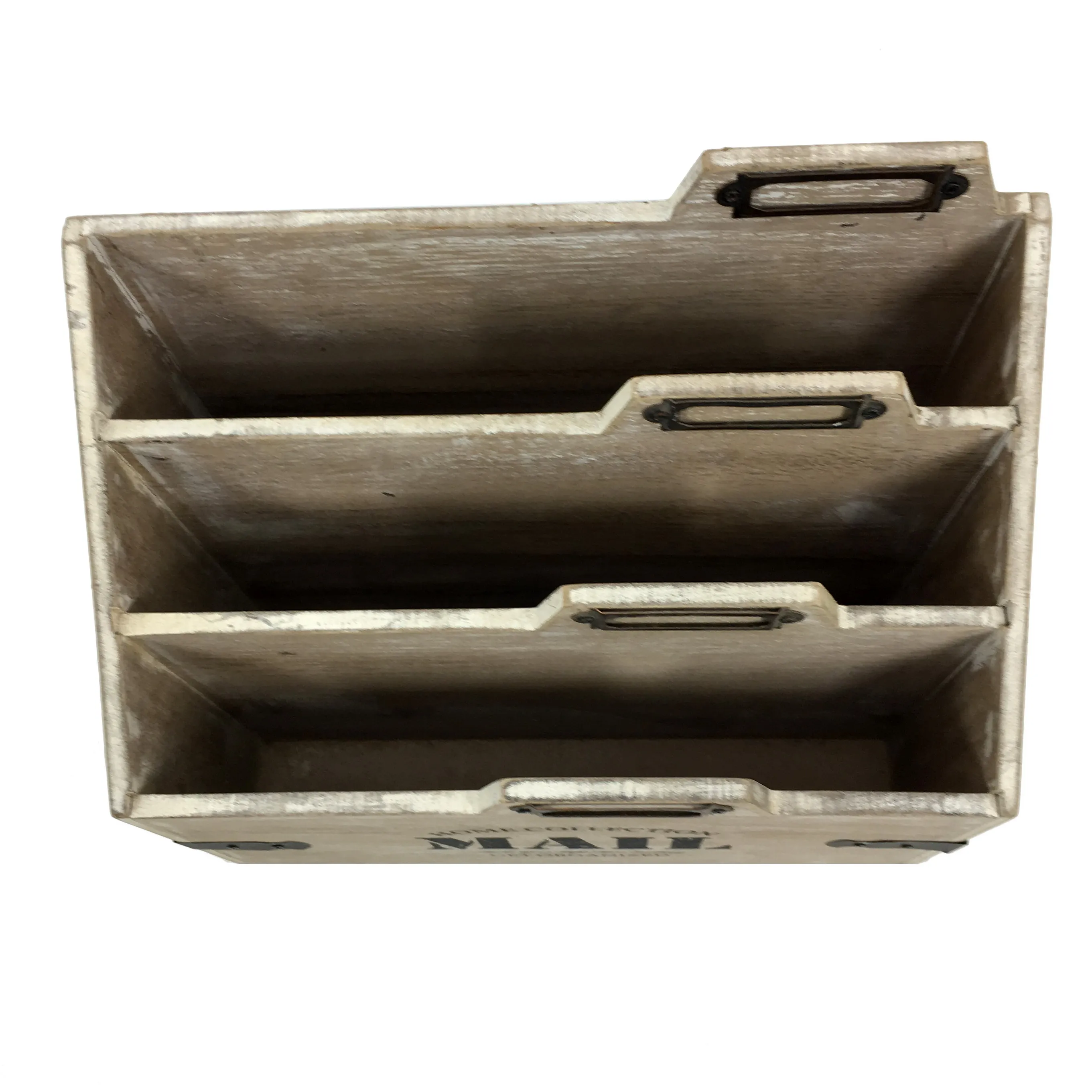 Vintage Rustic Torched Desk Organizer,Countertop Mail And Magazine Rack,Wooden File Holder For Home And Office