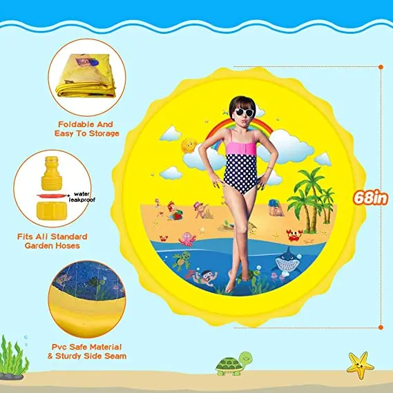 68 Inches Summer Fun Garden Eco-friendly Sprinkler Pad Toys  Inflatable Splash Play Mat