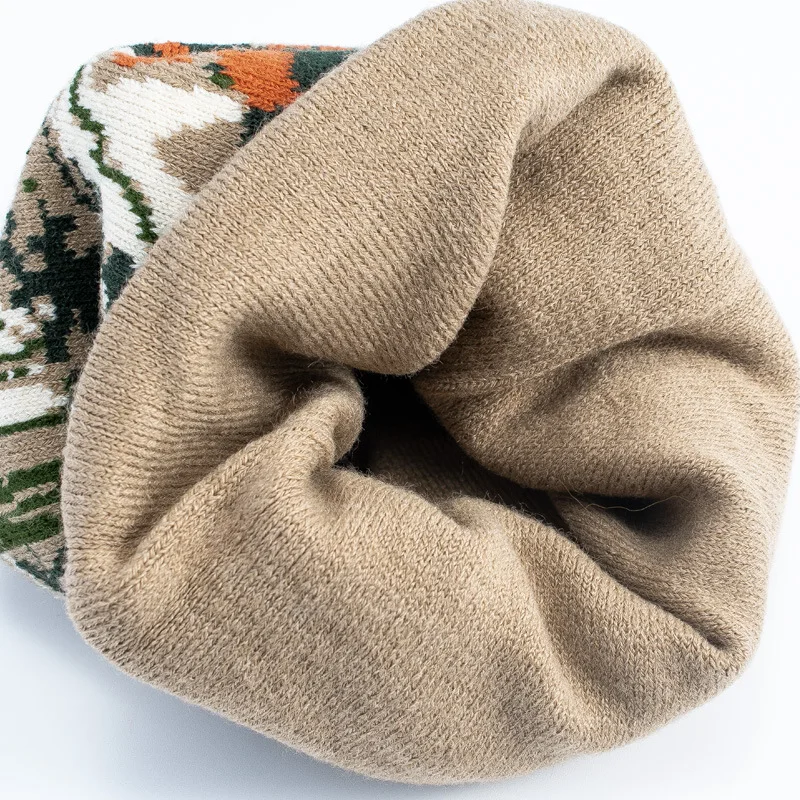 Outdoor Sports Wool Knitted Hat Real Tree Camo Pattern Jacquard Beanie