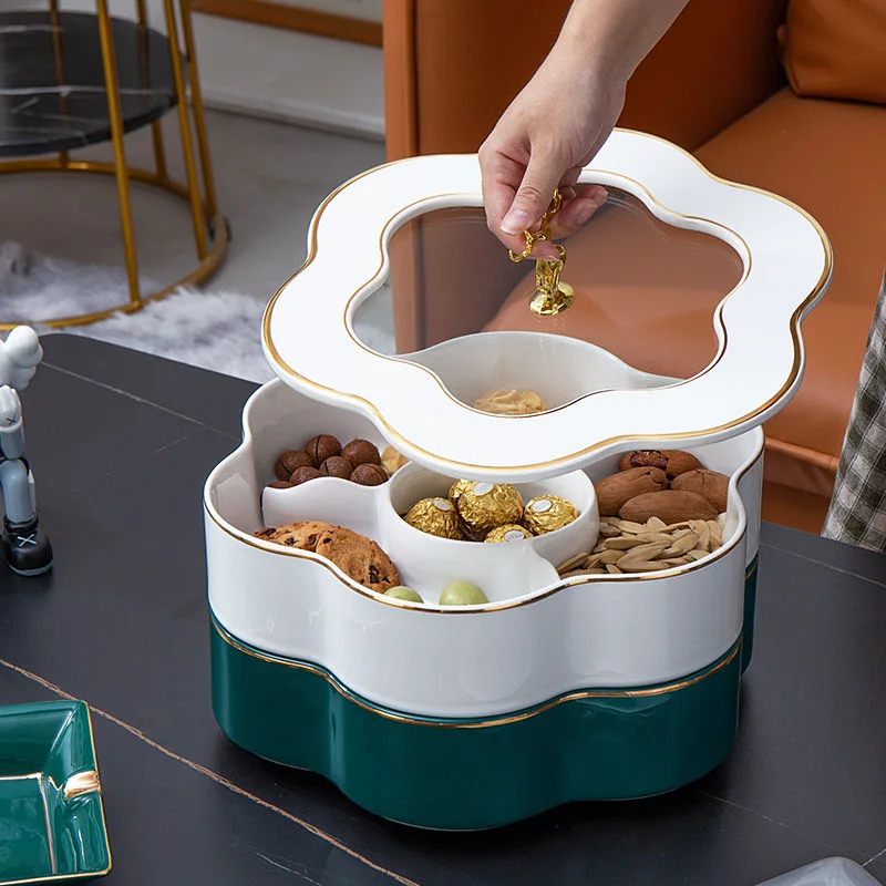 High-Grade Light Luxury Ceramic Fruit Plate Snack Candy Plate for Tea Tables Multi-layer for Living Room Household Dishes Plates