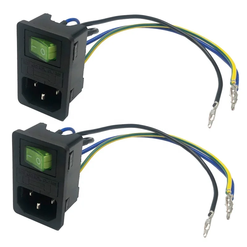 Inlet Module Plug 5A Fuse Switch Male Power Socket  10A 250V 3 Pin IEC320 C14 Connected Terminal Crimps and Wires